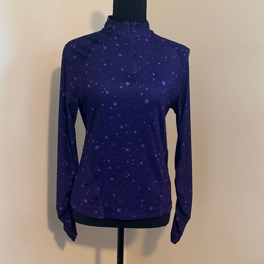 G/FORE Purple Star-Print Quarter Zip Mock Neck Long Sleeve Top